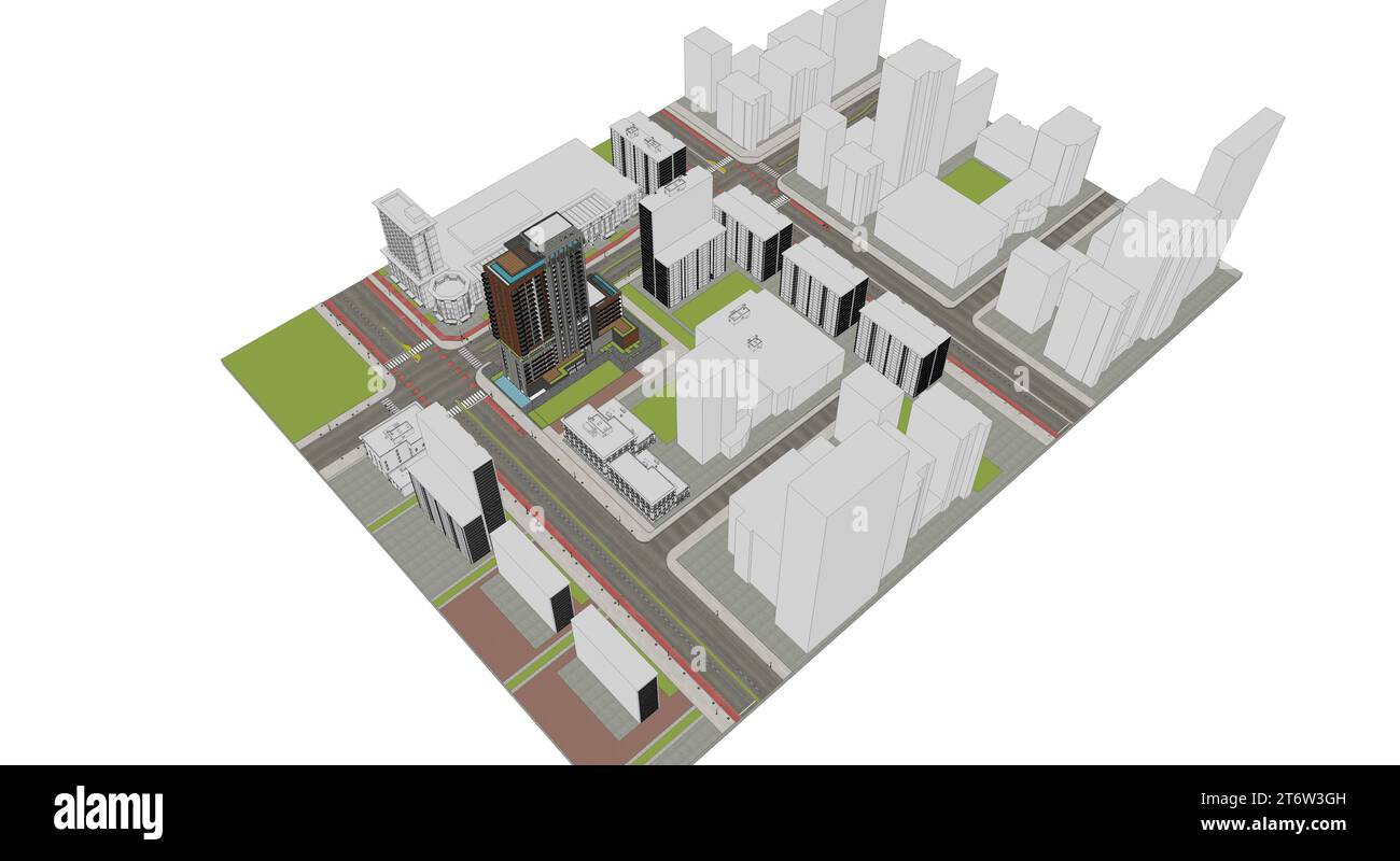 Blick aus der Vogelperspektive auf ein Wohnhochhaus, tagsüber, moderner Wolkenkratzer Stockfoto