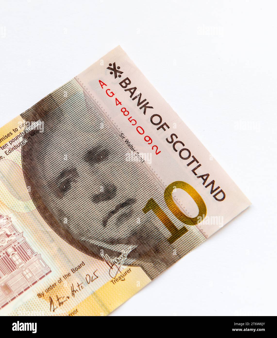 Eine 10 Pfund schwere schottische Banknote, isoliert in weiß. Stockfoto