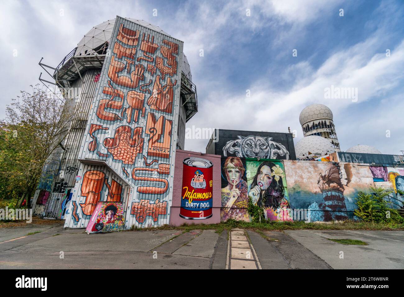 Graffiti auf der ehemaligen US-amerikanischen Abhöranlage auf dem Teufelsberg im Grunewald, Berlin, Deutschland, Europa, Teufelsberg, Graffiti, Straße Stockfoto