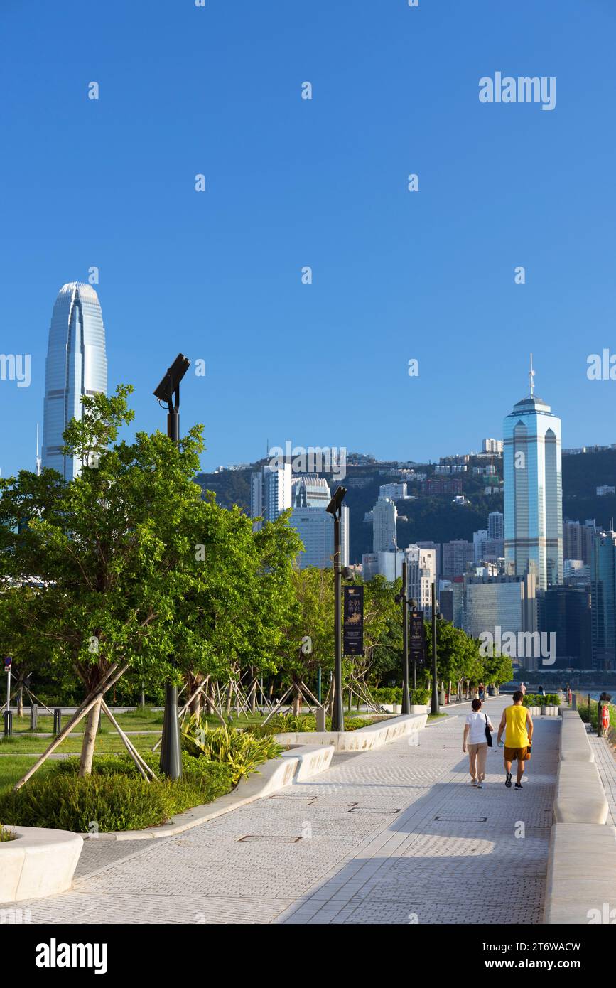 Skyline von Hong Kong Island vom West Kowloon Cultural District, Kowloon, Hong Kong Stockfoto
