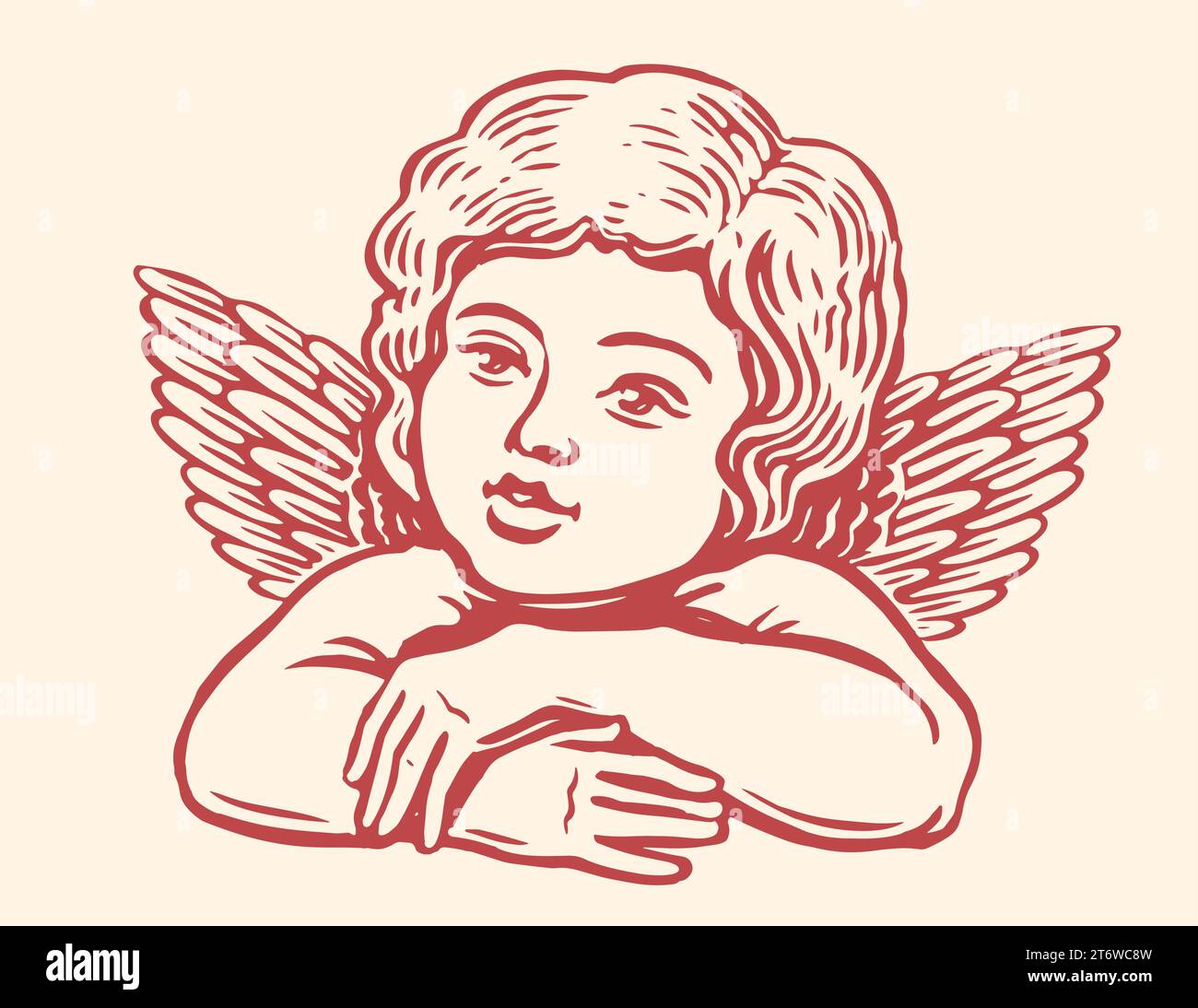 Kleiner Engel mit Flügeln. Handgezeichneter Cherub im Gravurstil. Vintage-Vektor-Illustration Stock Vektor