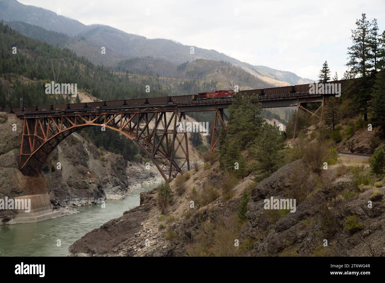 Die Cisco Rail Bridges in Siska bei Lytton, British Columbia, Kanada Stockfoto
