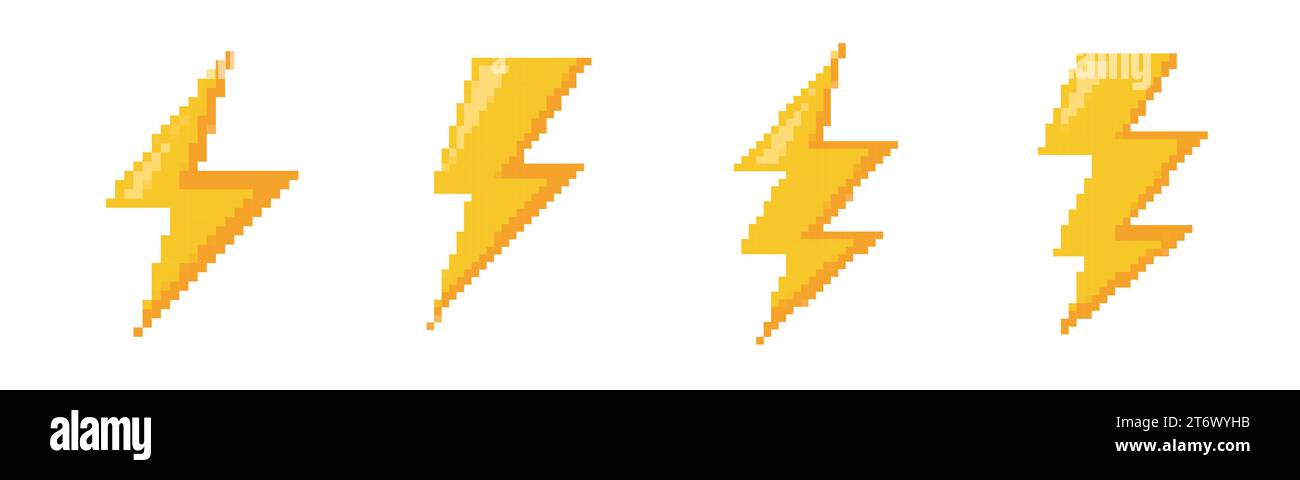 Pixel 8-Bit-Blitzsymbol im Retro-Modus. 8 Bit altes Spiel Zap Donner Stock Vektor