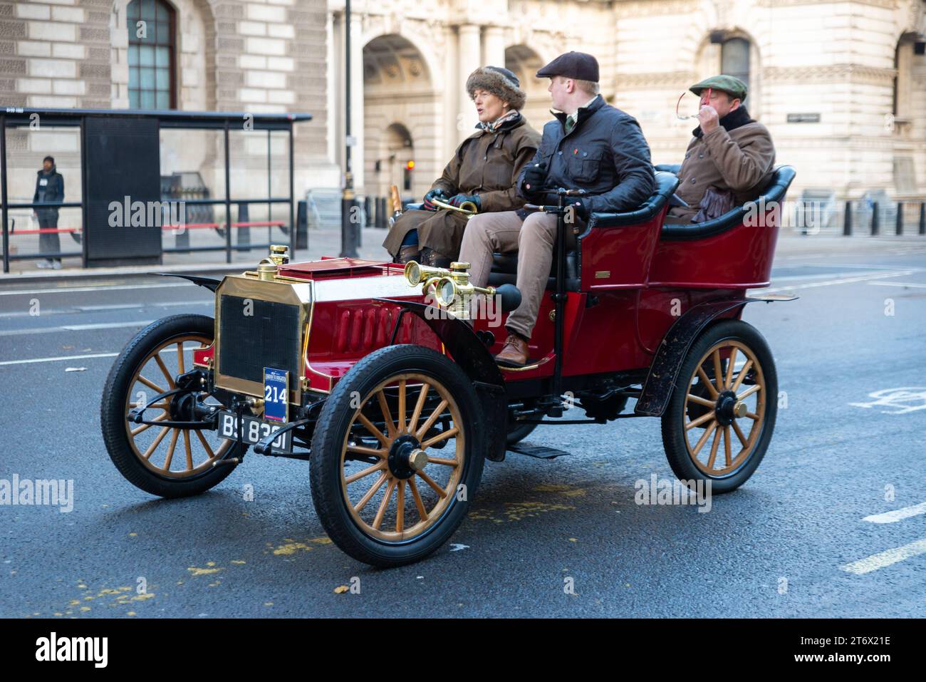 1903 Autocar Car Teilnahme am Rennrennen London-Brighton, Oldtimer-Event durch Westminster, London, Großbritannien Stockfoto