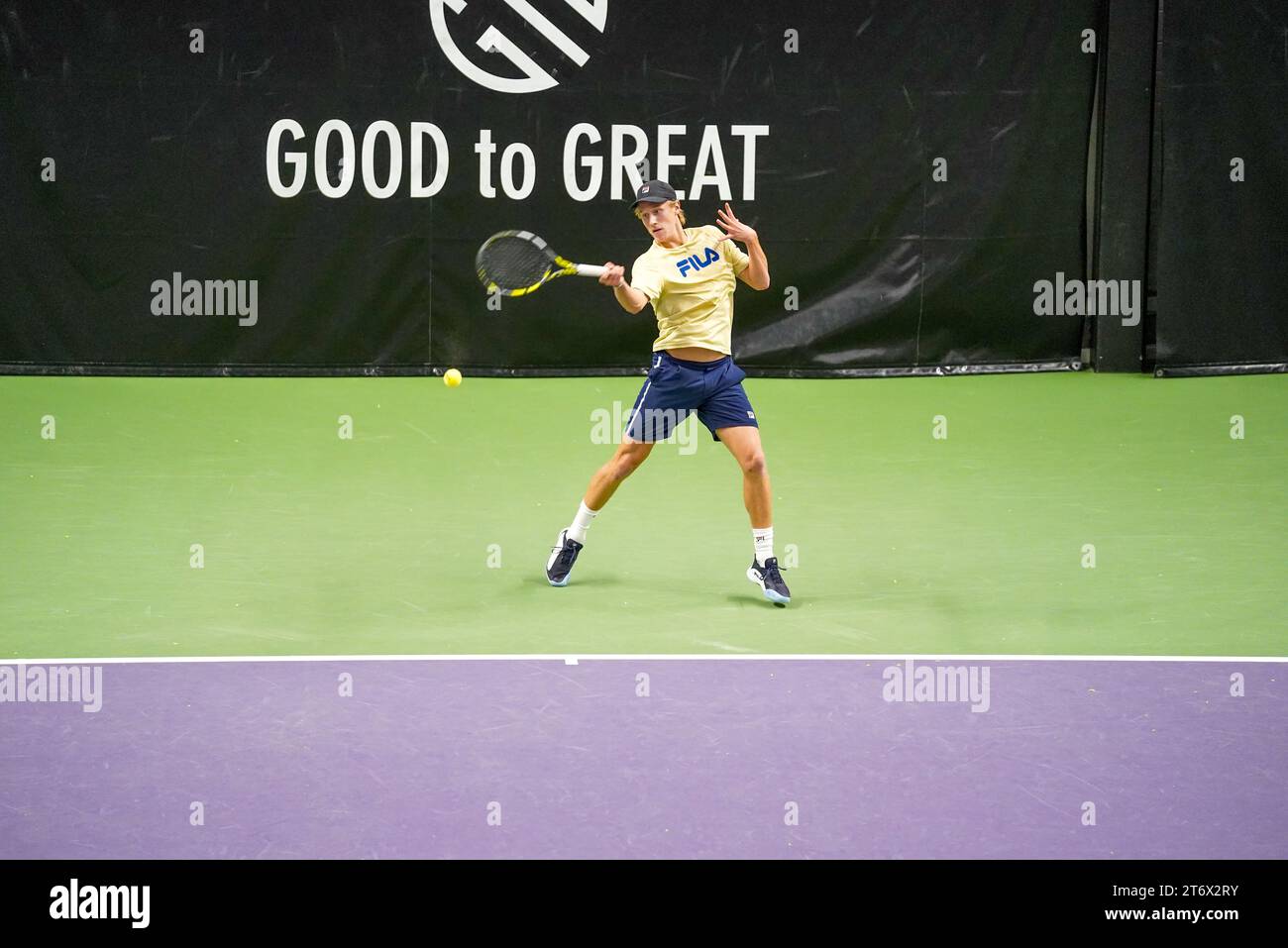 Stockholm, Good to Great Tennis Academy, Schweden, 11 12 2023, Leo Borg Training. Stockfoto