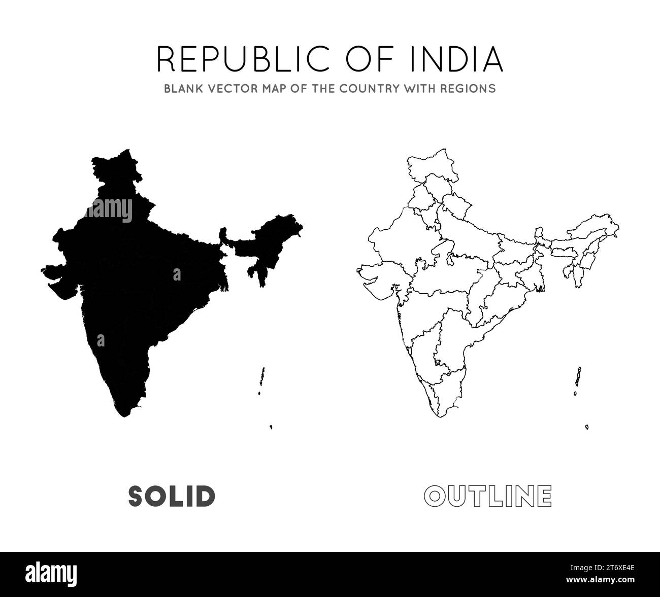 Indien Karte. Leere Vektorkarte des Landes mit Regionen. Borders of India für Ihre Infografik. Vektorabbildung. Stock Vektor