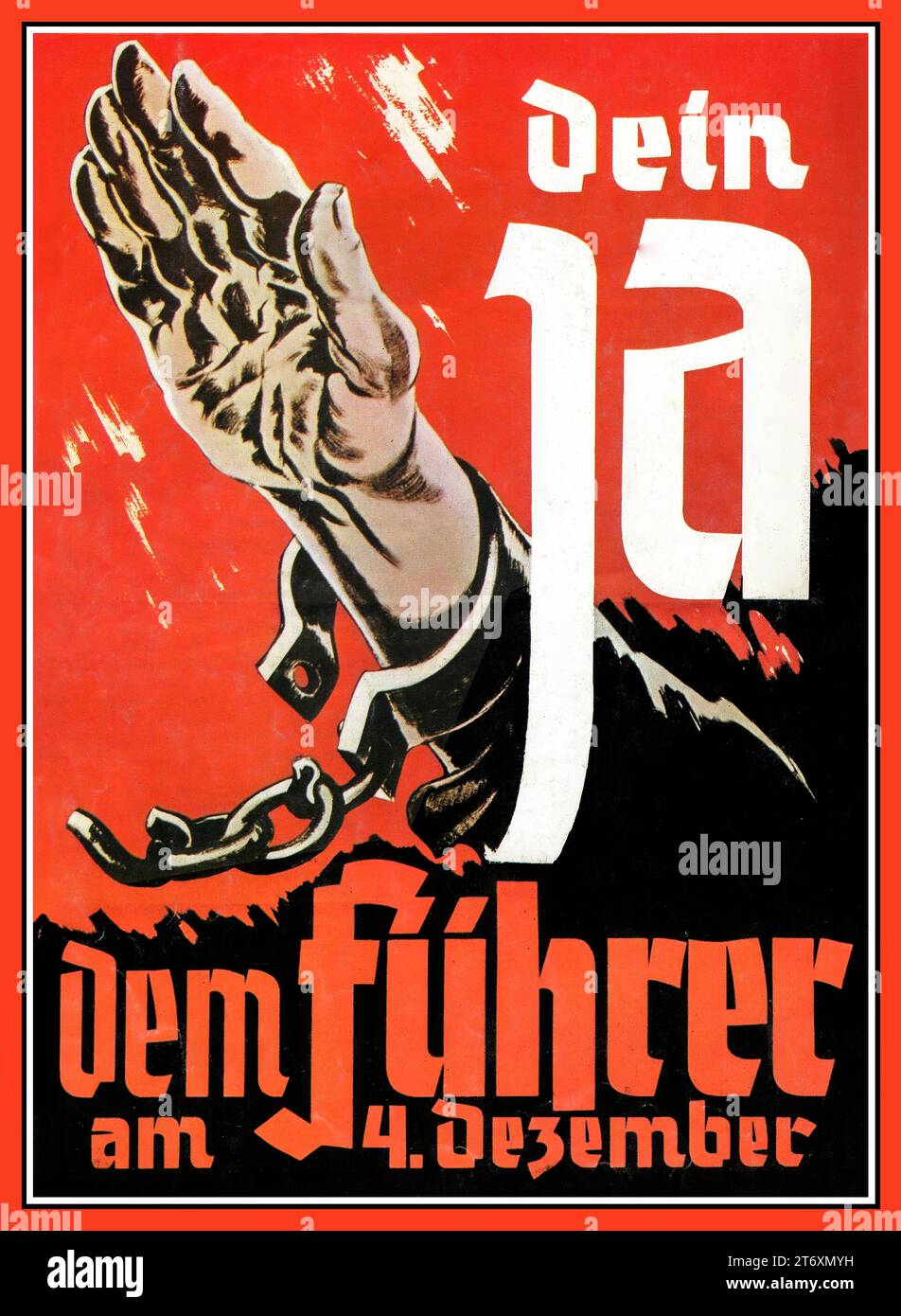 1938 Bundestagswahl und Referendum am 4. Dezember Sudetenland NSDAP-Abstimmung. "DEIN JA ZUM FÜHRER AM 4. DEZEMBER" dein Führer am 4. Dezember mit Heil Hitler Nazi Party grüßt Nazi Deutschland 1938 Stockfoto
