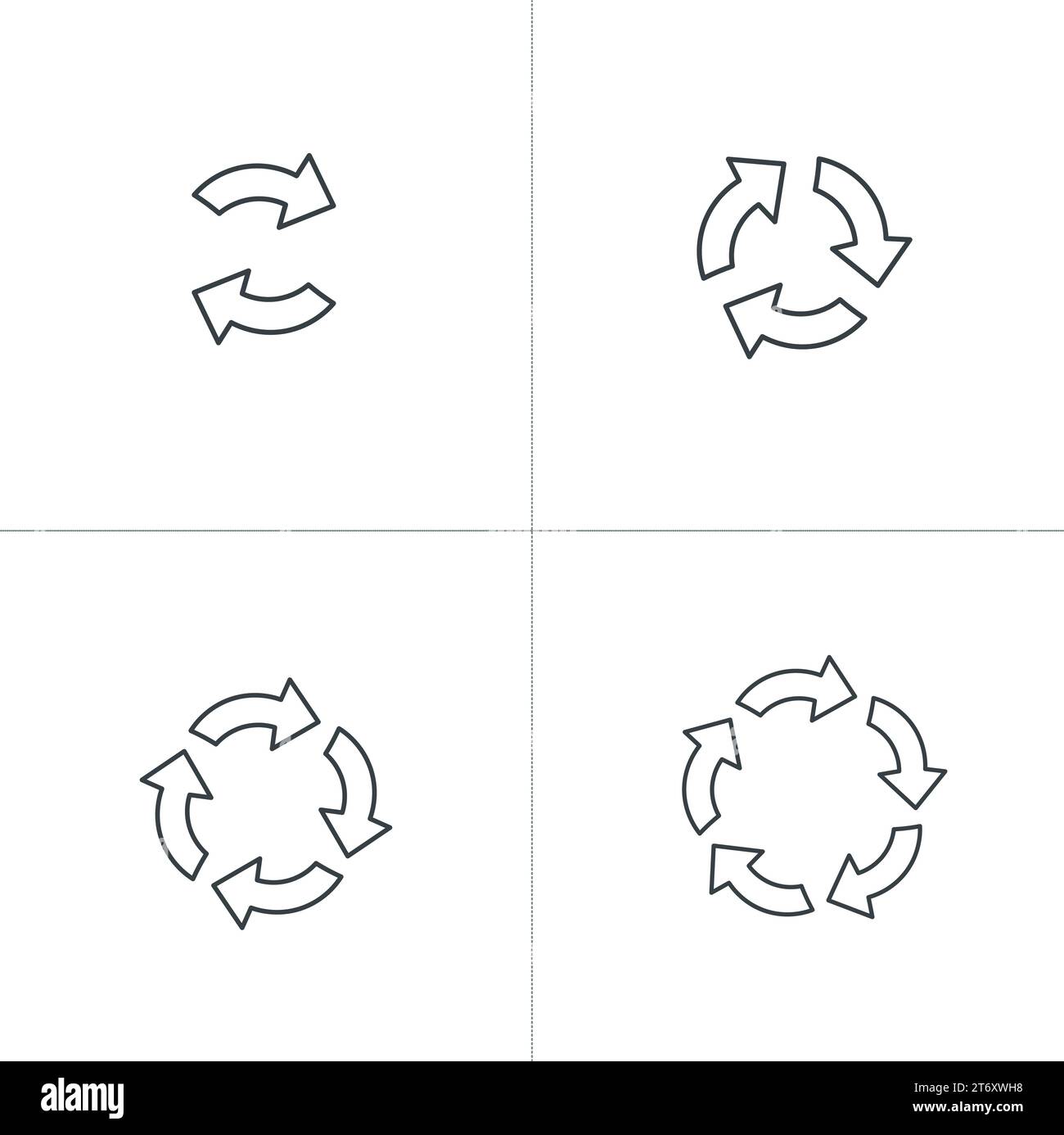Verschiedene lineare Kreispfeile für Infografiken 2 3 4 und 5 Optionen. Abbildung des Rohteils-Vektors auf weißem Hintergrund isoliert. Stock Vektor