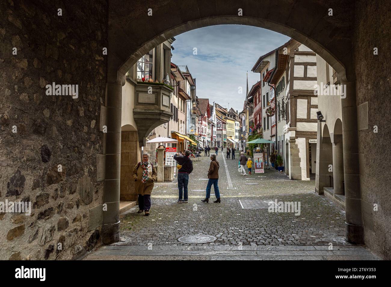 Stein am Rhein, alte historische bemalte Häuser mittelalterliches Dorf in der Schweiz Stockfoto