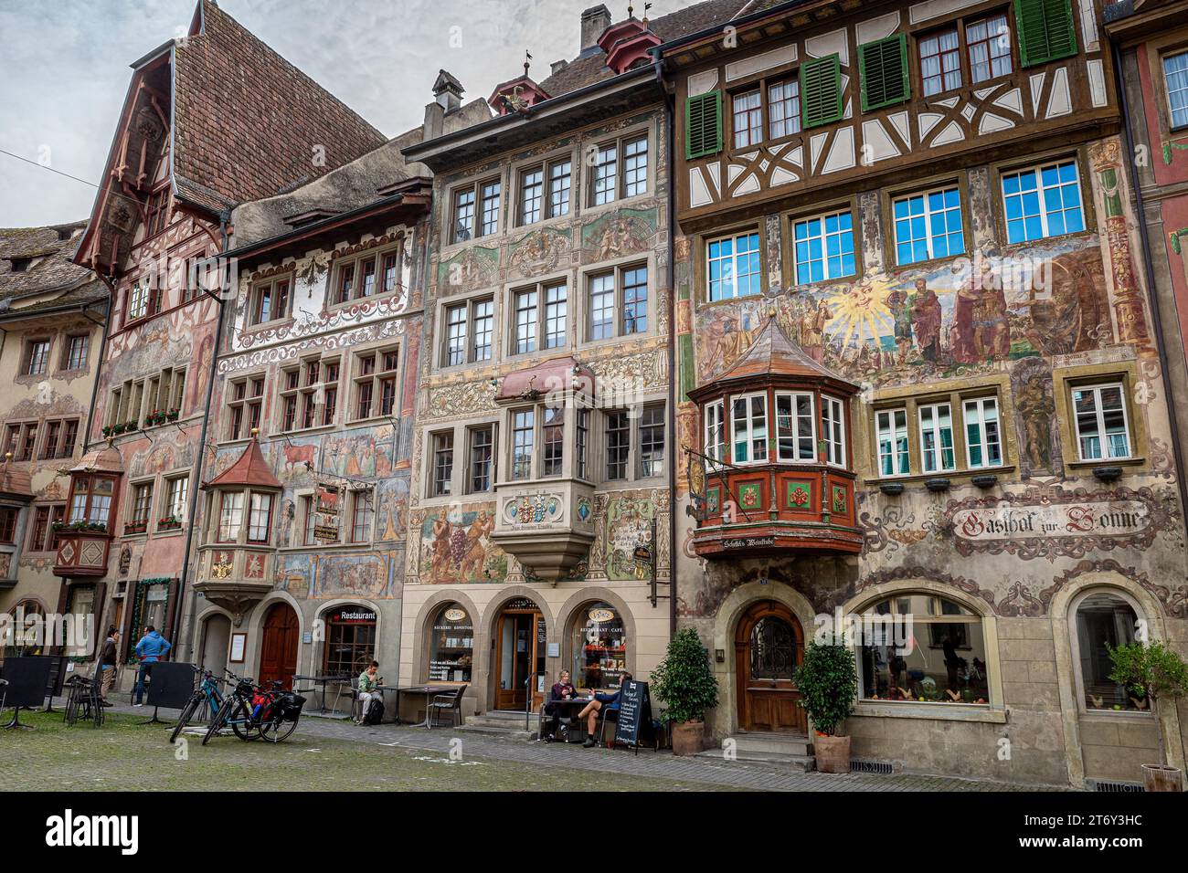 Stein am Rhein, alte historische bemalte Häuser mittelalterliches Dorf in der Schweiz Stockfoto