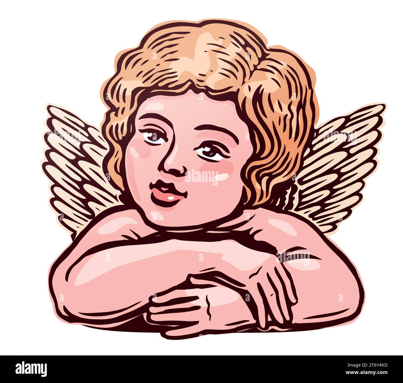 Süßer kleiner Engel mit Flügeln. Handgezeichnete Farbvektor-Illustration Stock Vektor