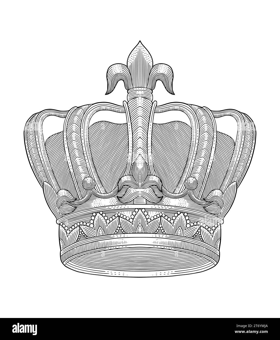 Krone isoliert auf weißem Hintergrund, Vintage Gravur Zeichnung Stil Illustration Stock Vektor