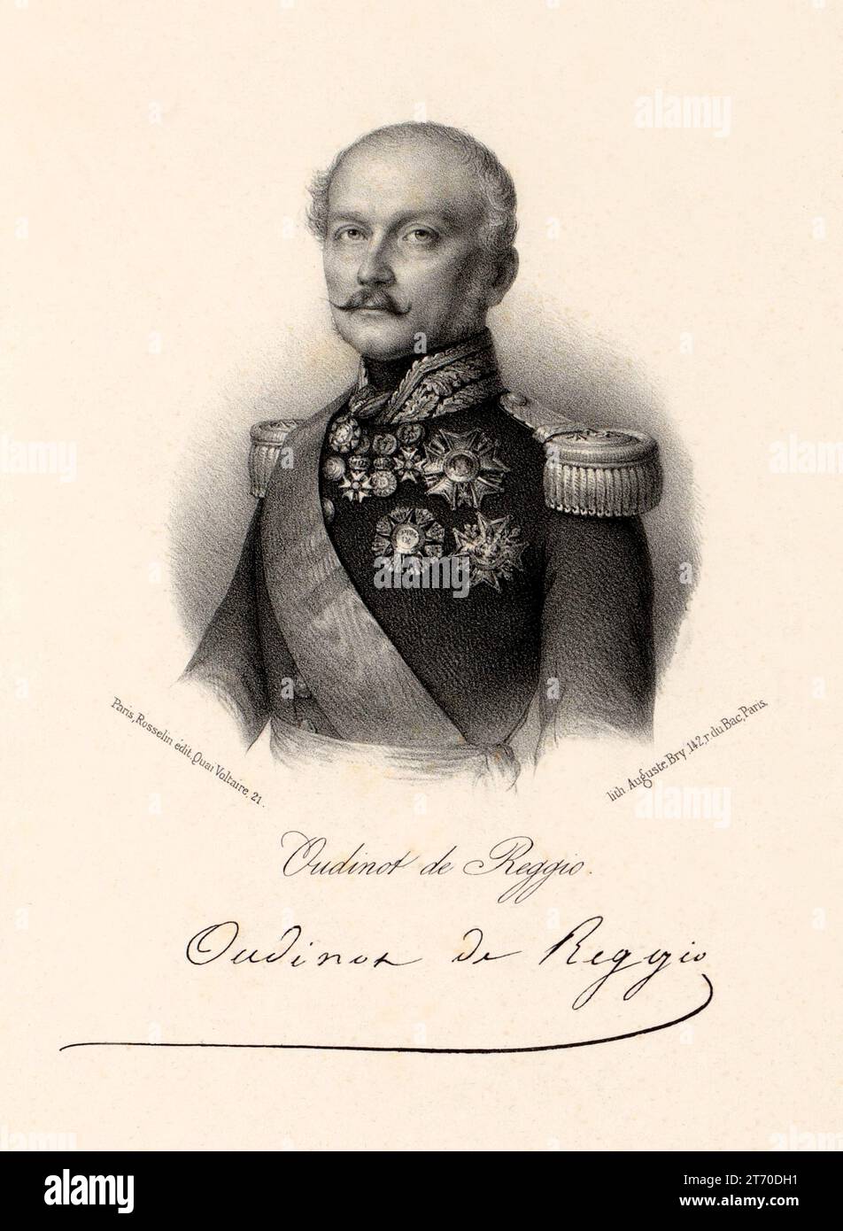 1861 CA , Paris , FRANKREICH : der französische General NICOLAS CHARLES VICTOR OUDINOT ( 1791 - 1863 ) Herzog von REGGIO , Soldat, Staatsmann und Diplomat . 1849 von Napoleon III. BONAPARTE , noch nicht Kaiser , zur Unterdrückung der Römischen Republik unter der Leitung von Giuseppe Mazzini geschickt . Kupferstich von Auguste Bry , gedruckt von Rosselin Editeur , Paris . - PORTRÄT - RITRATTO - GENERALE di FRANCIA - Duca - nobili - nobiltà francese - französischer Adel - SECONDO IMPERO - Repubblica Romana - BUONAPARTE - Bonapart - Prima guerra d'indipendenza italiana - ASSEDIO DI ROMA - RISORGIMENTO - GESCHICHTE - FOTO STORICHE - Medaillen - Medag Stockfoto