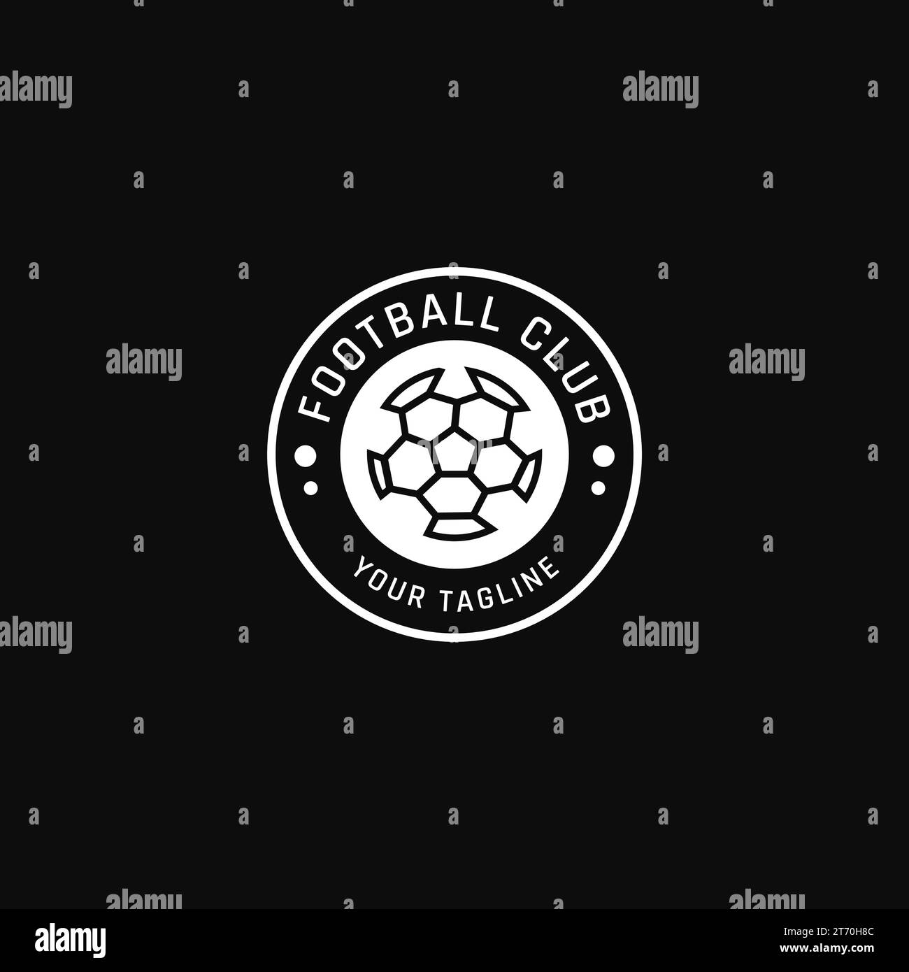 Schwarzes Fußball-Emblem mit einem Kreis voller Bälle. Stock Vektor