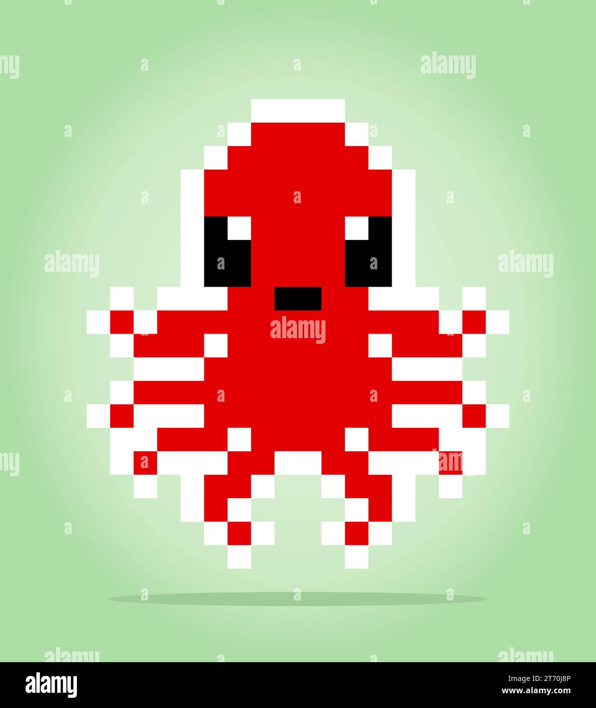 8-Bit-Pixel Oktopus. Tier für Spielelemente und Kreuzstichmuster in Vektorillustrationen. Stock Vektor