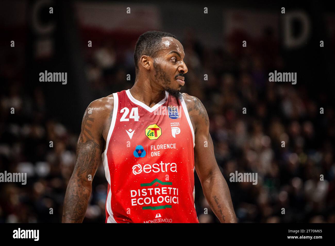 Carl Wheatle (Estra Pistoia) während des UNAHOTELS Reggio Emilia vs Estra Pistoia, italienisches Basketball-Spiel der Serie A in Reggio Emilia, Italien, 12. November 2023 Stockfoto