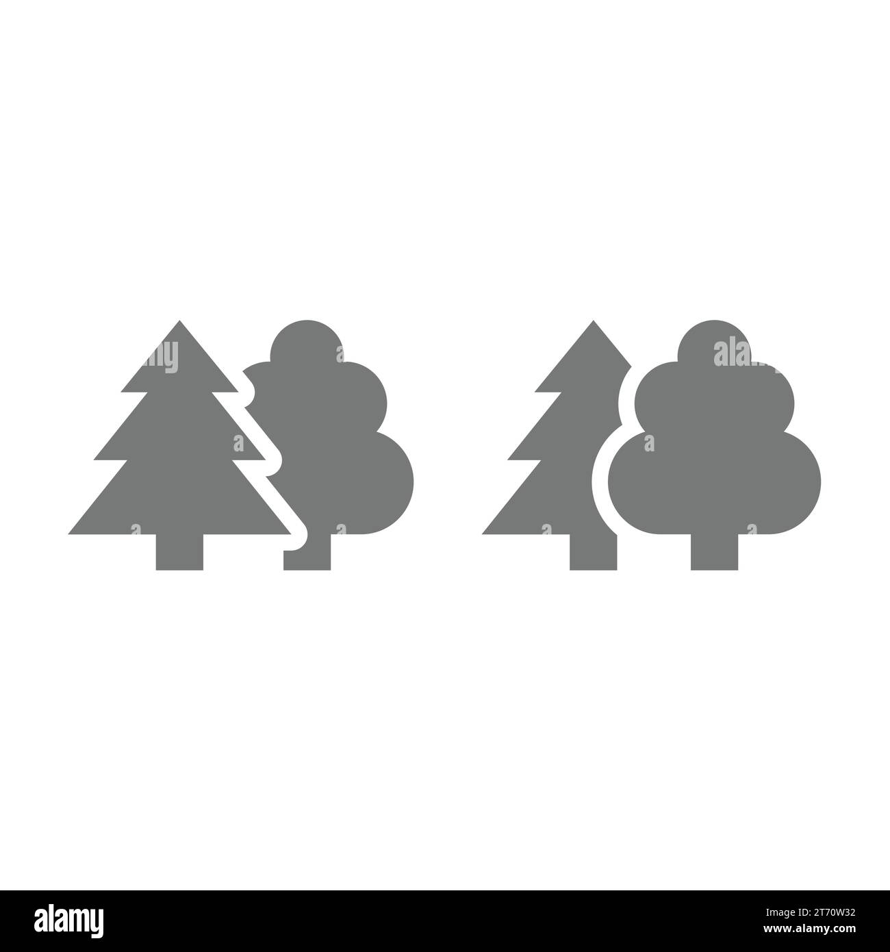 Bäume, Kiefer und breitblättriges Vektorsymbol. Baum, Wald im Freien und Natursymbol. Stock Vektor