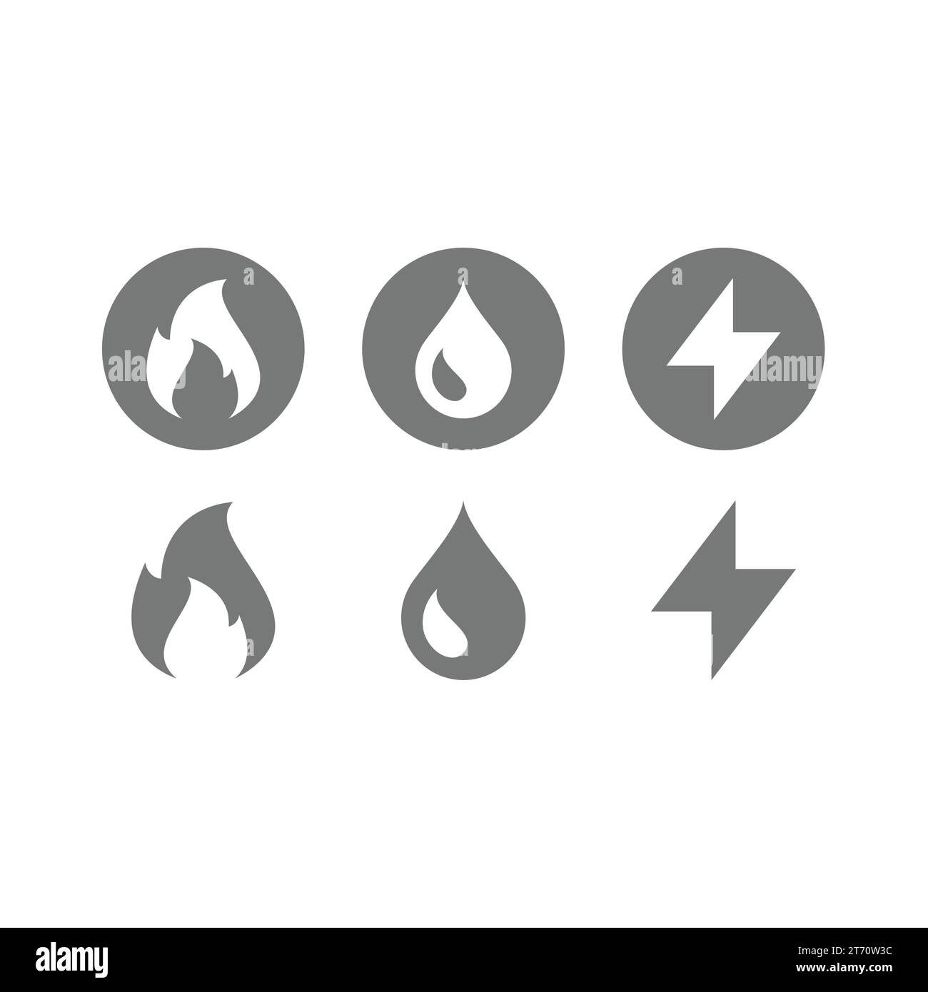 Vektorsymbole für Gas-, Wasser- und Stromversorger. Symbole für öffentliche Versorgungsdienste. Stock Vektor
