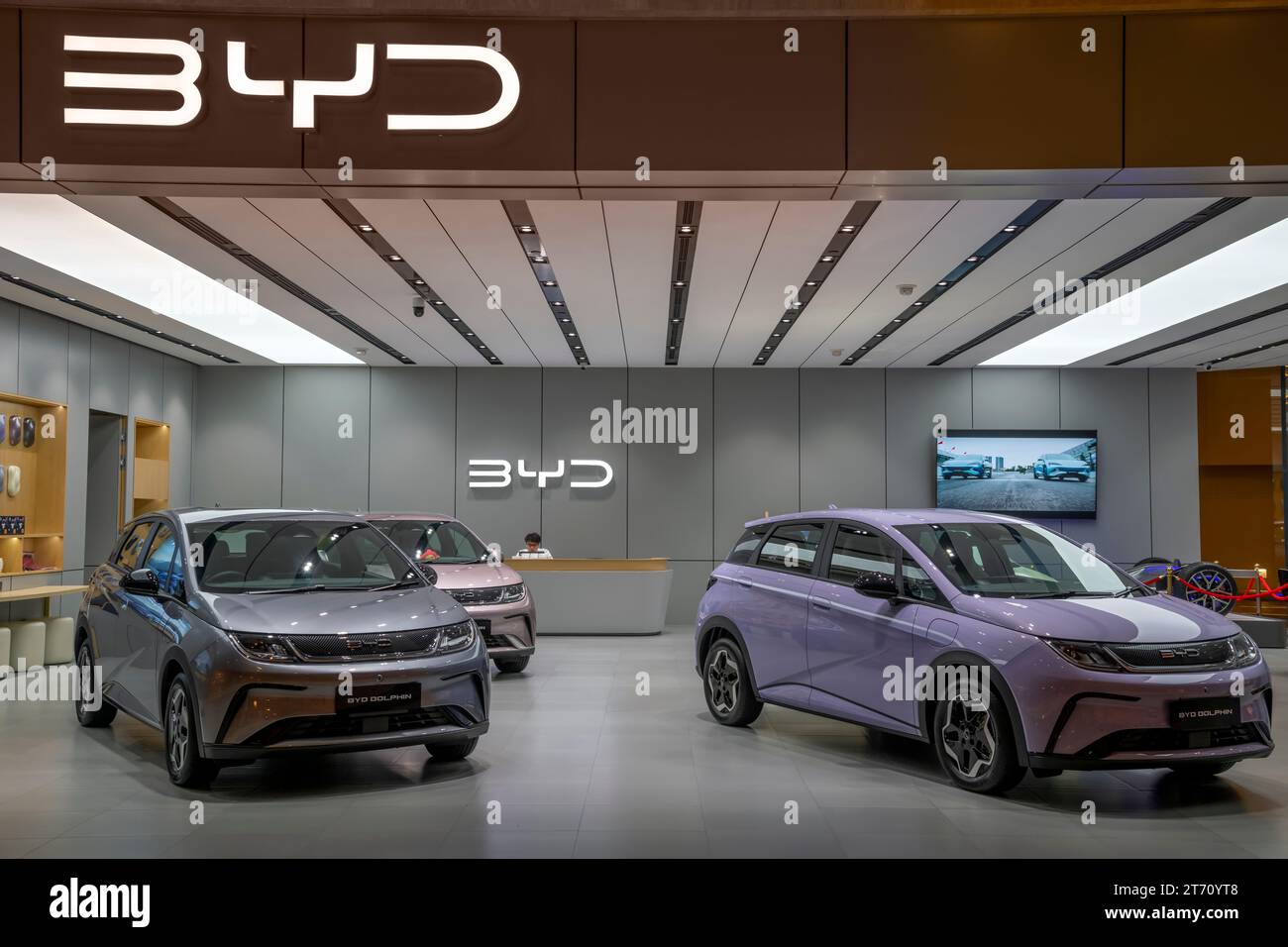 BYD Car Showroom, China. Stockfoto
