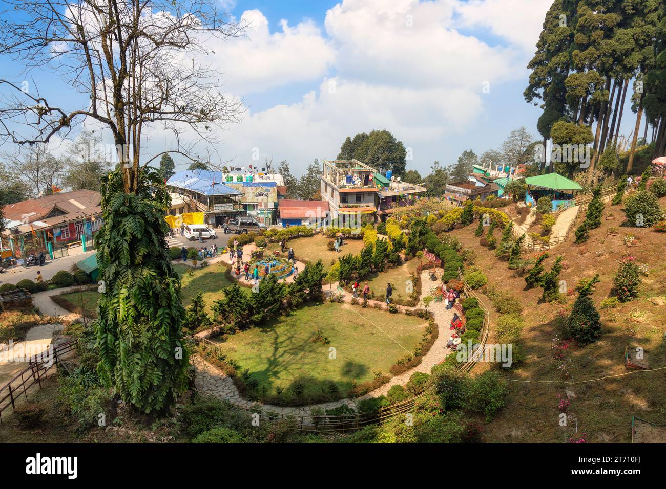 Der Lamhatta Eco Tourism Park liegt an einem Berghang umgeben von Kiefern und ist ein beliebtes Touristenziel in Darjeeling, Westbengalen, Indien Stockfoto