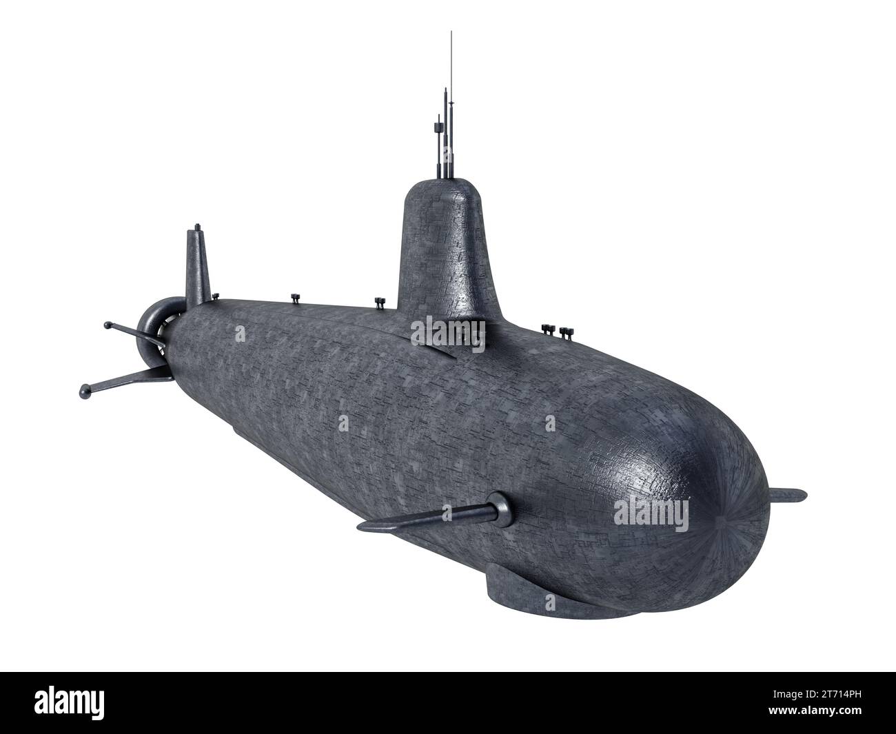 Militärisches U-Boot isoliert auf weißem Hintergrund. 3D-Abbildung. Stockfoto