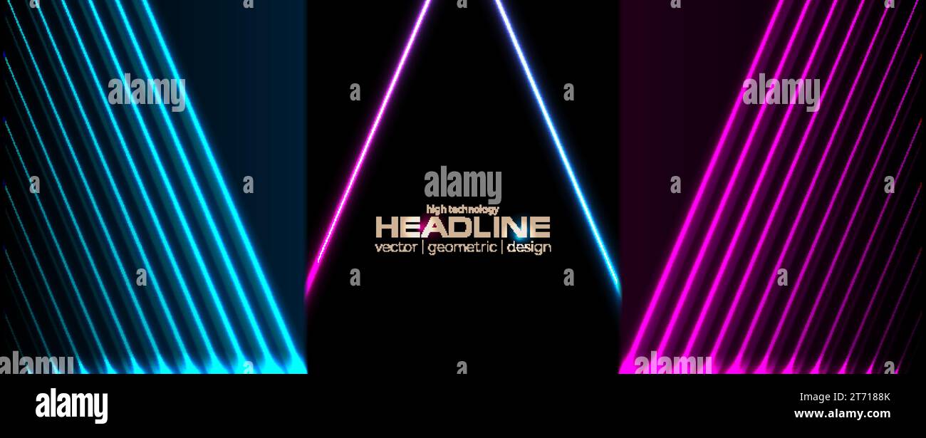 SCI-fi Retro Laser Neon abstrakte Technologie Hintergrund. Geometrisches blaues violettes Vektordesign Stock Vektor