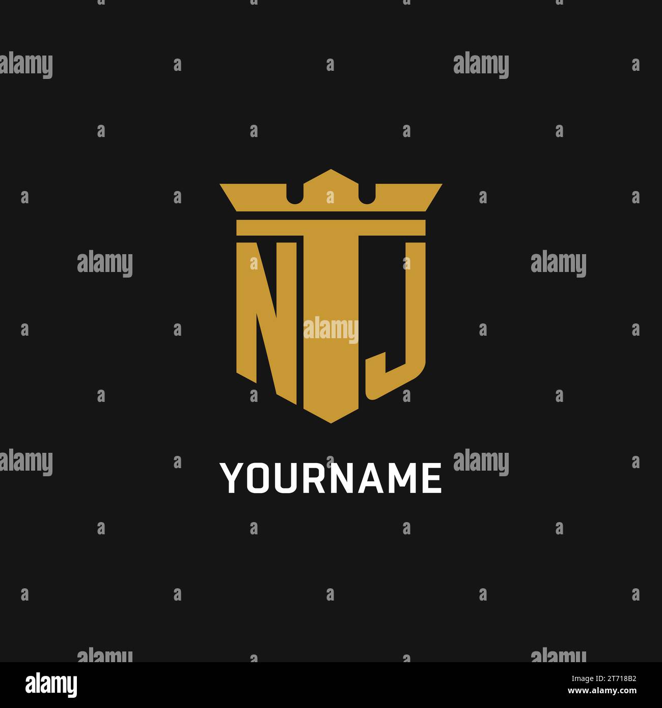 NJ Initial Logo mit Design-Ideen für Schild und Krone Stock Vektor