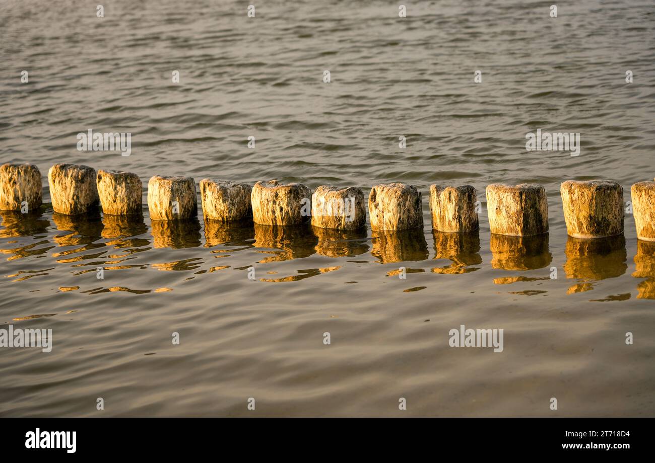Nahaufnahme von Wellenbrechern an der Ostsee in Polen. Stockfoto