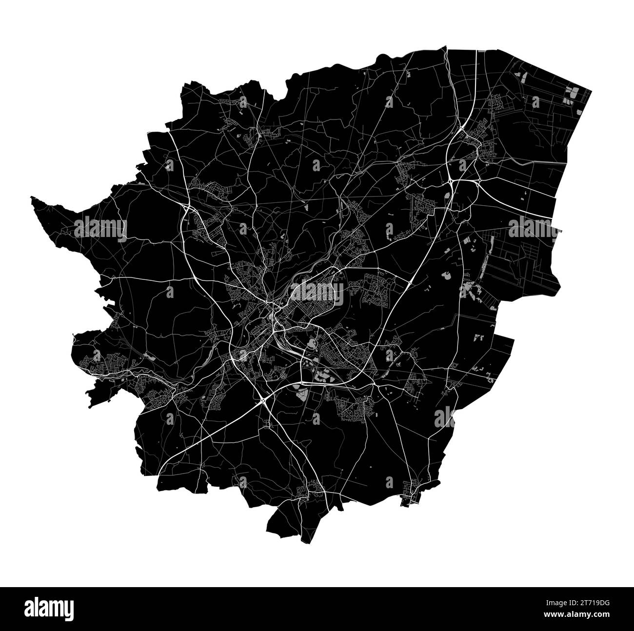 Black Doncaster Stadtplan, detailliertes Verwaltungsgebiet Stock Vektor