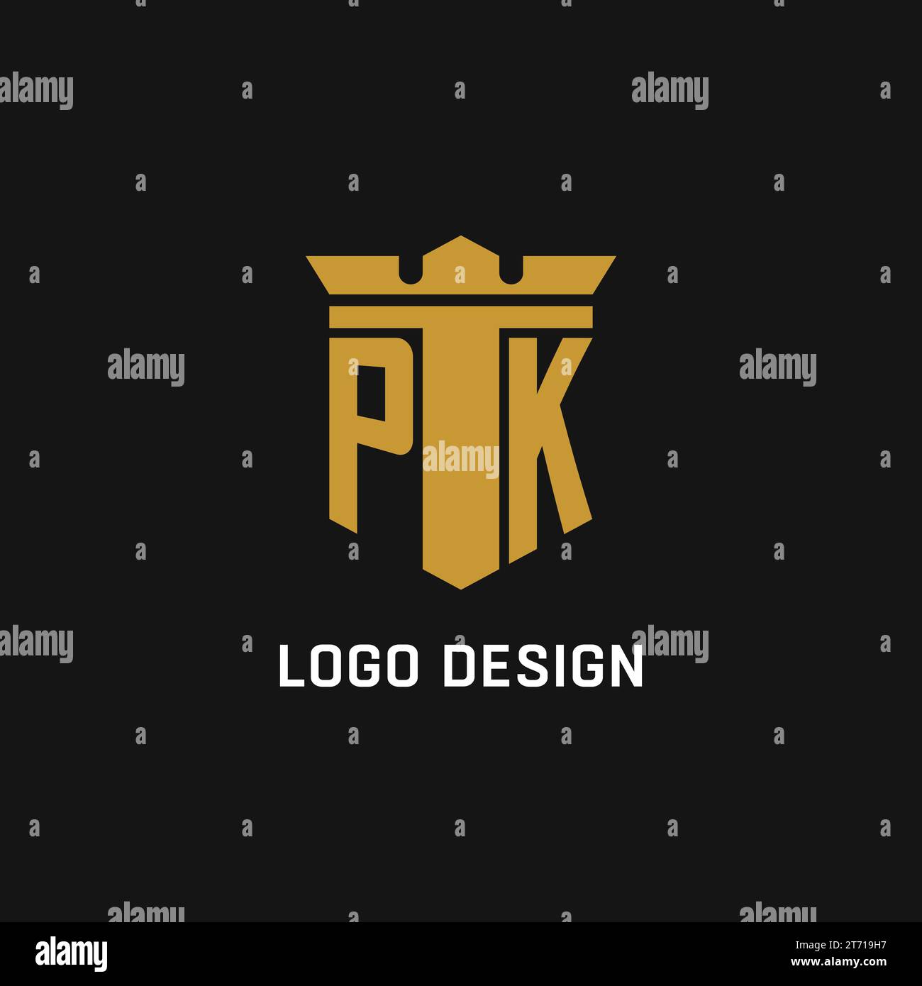 PK Initial-Logo mit Design-Ideen für Schild und Krone Stock Vektor