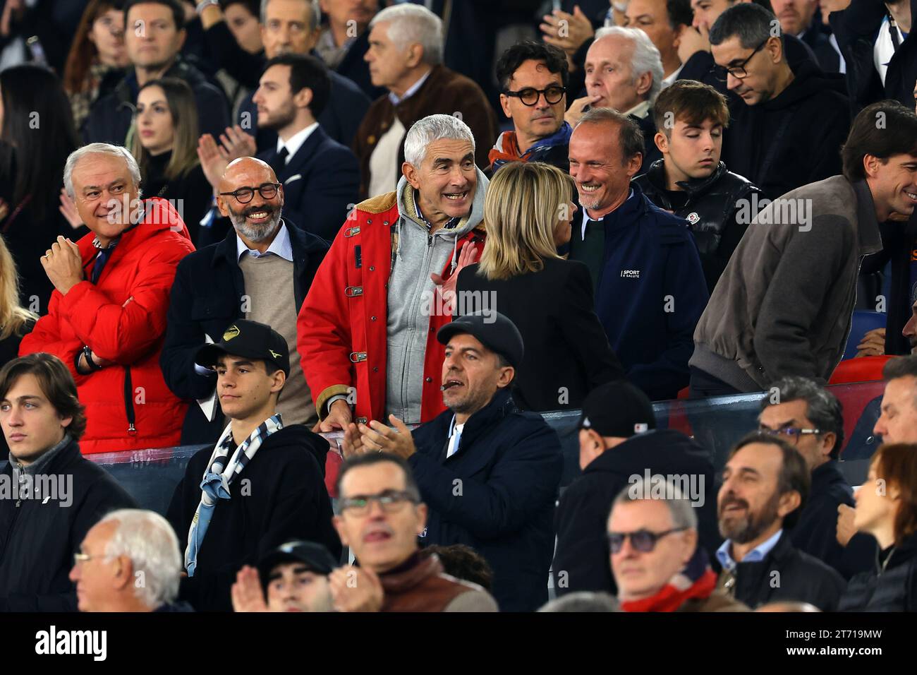 ROM, Italien - 12.11.2023: VIP in tribuna per assistere al derby Lazio Roma, Pierferdinando Casini con Giulio Napolitano figlio dell’ex presidente della Repubblica italiana Stockfoto