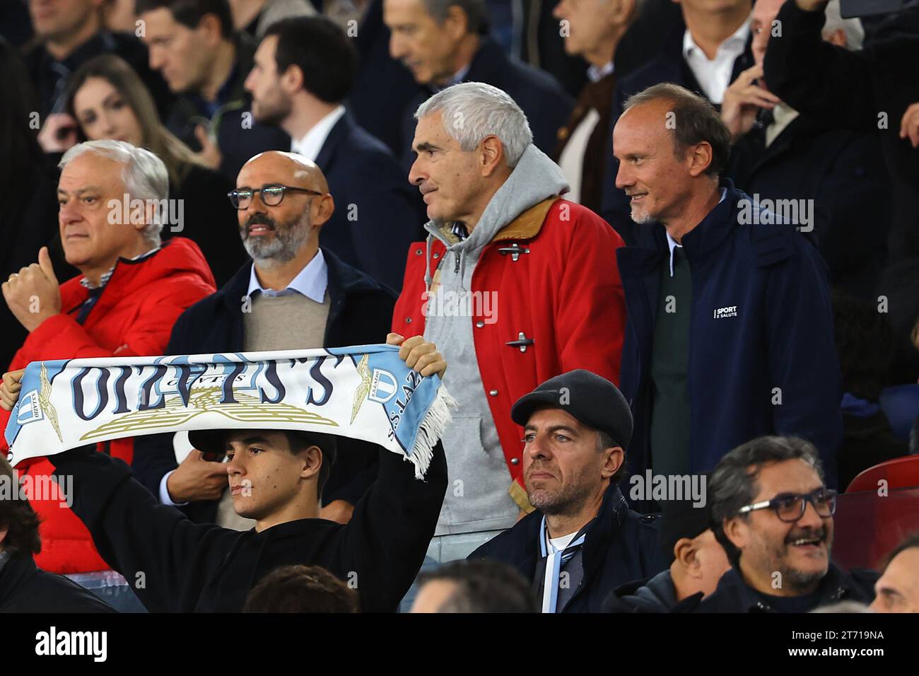 ROM, Italien - 12.11.2023: VIP in tribuna per assistere al derby Lazio Roma, Pierferdinando Casini con Giulio Napolitano figlio dell’ex presidente della Repubblica italiana Stockfoto