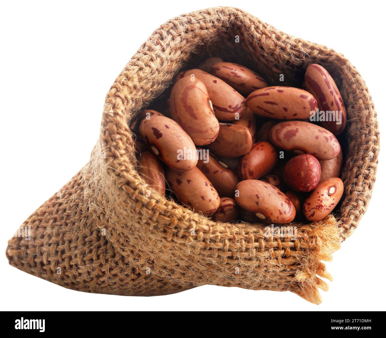Pinto-Bohnen oder gesprenkelte Bohnen in einem Jutesack Stockfoto