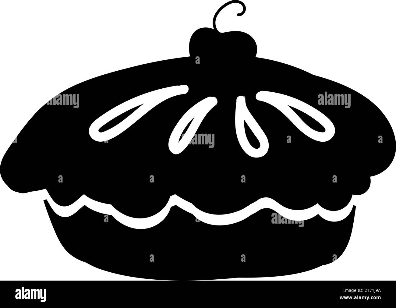 Silhouette von Obstkirschkuchen, Element der festlichen Tischdekoration an Thanksgiving. Symbol für Feiertage in Kirschkuchenkontur. Einfacher schwarzer Vektor ico Stock Vektor