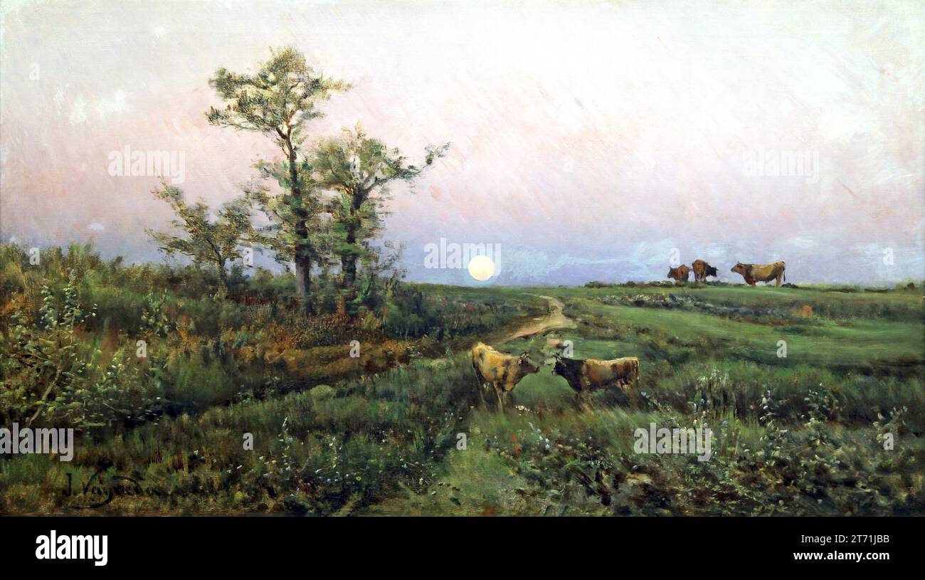 Vollmond (1883) von Joaquim Vayreda (1843-1894).Joaquim Vayreda i Vila.spanischer Landschaftsmaler. Stockfoto