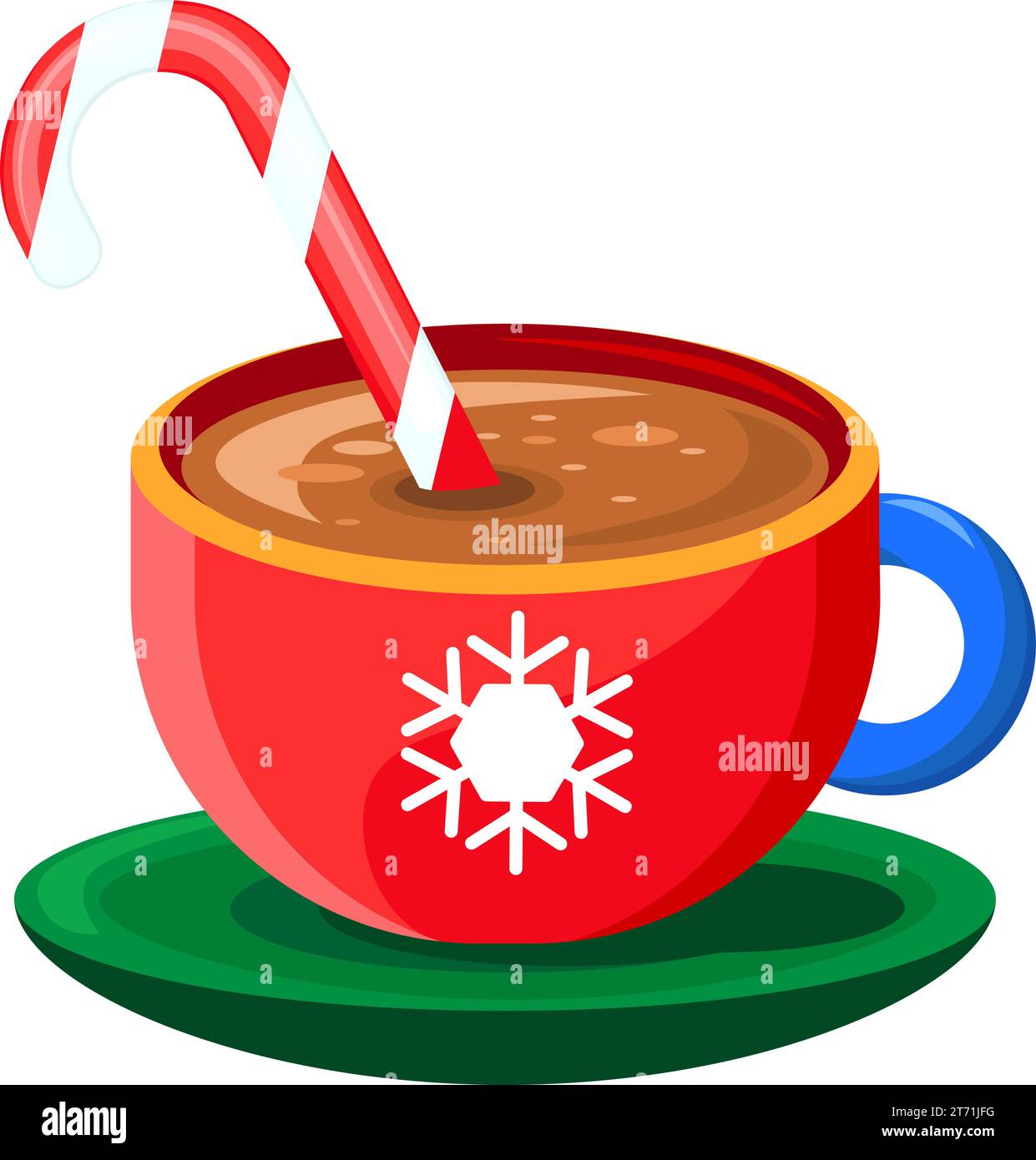 Weihnachtskeramik, heißer Kakaobecher. Weihnachtskaffee im Cartoon-Stil. Festliches Neujahrsvektorsymbol isoliert auf weißem Hintergrund für Dekoration des Feiertags Stock Vektor