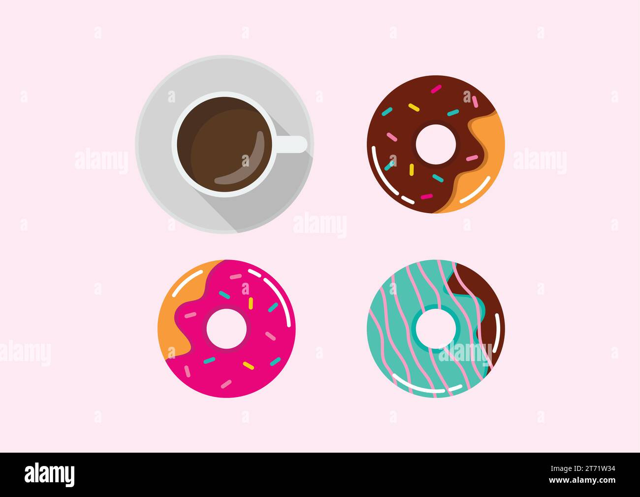 Sammlung von Donuts mit mehrfarbiger Glasur. Süße Donuts Vektor-Illustration. Amerikanisches traditionelles Essen Stock Vektor