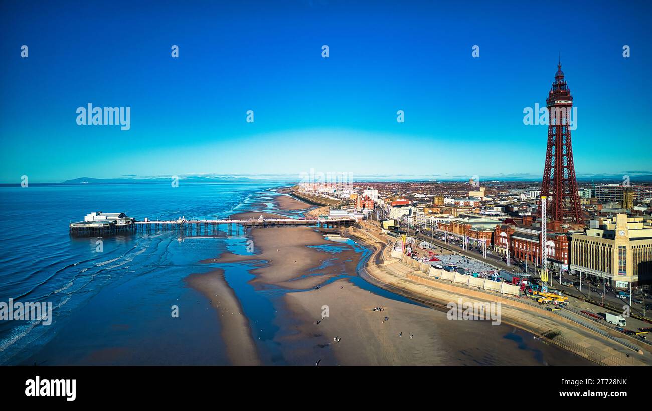 Wunderschöne Aufnahmen, aufgenommen mit einer Drohne in Blackpool Stockfoto