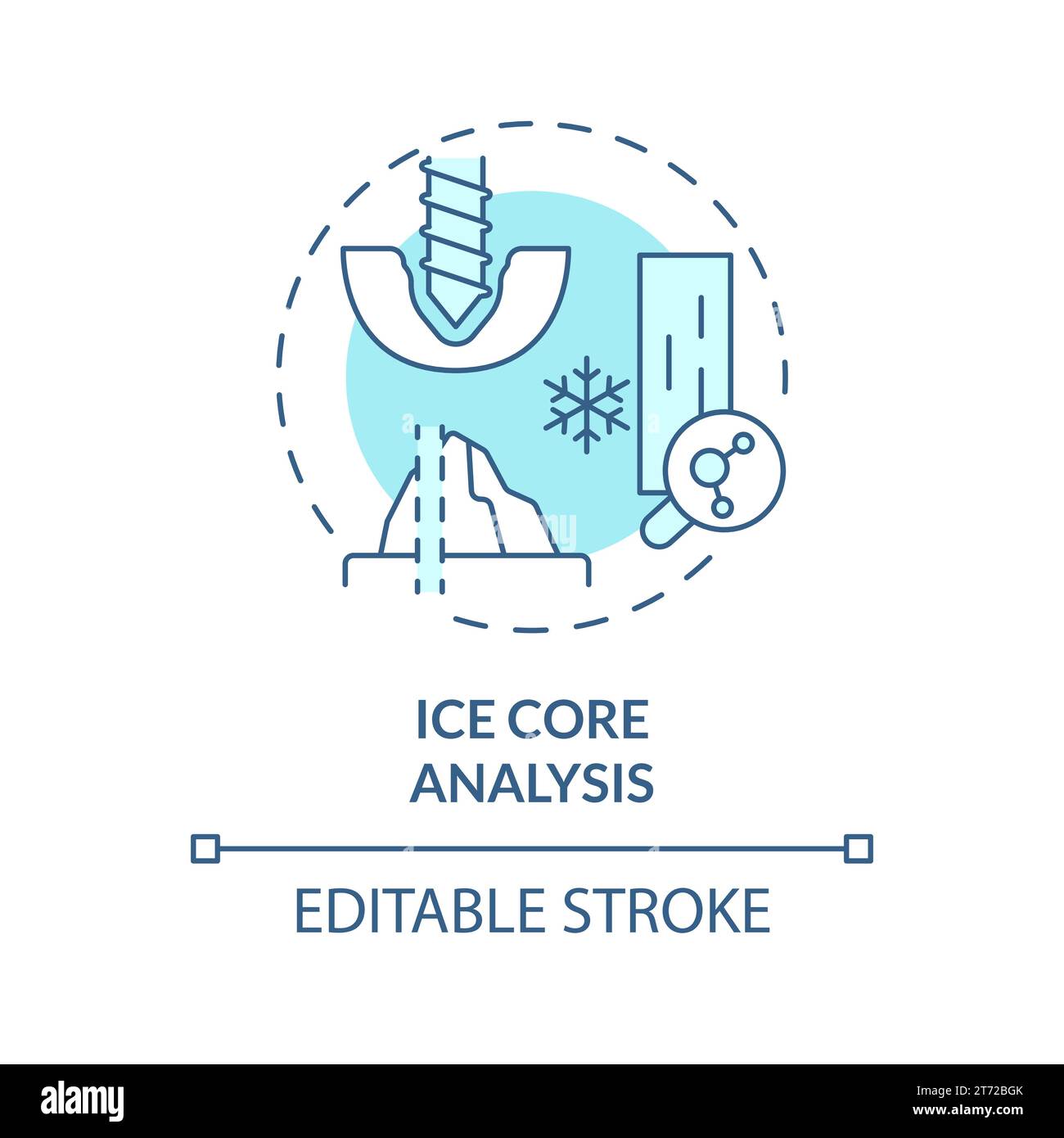 Dünnes lineares blaues Symbol, ICE-Kern-Analyse-Konzept Stock Vektor