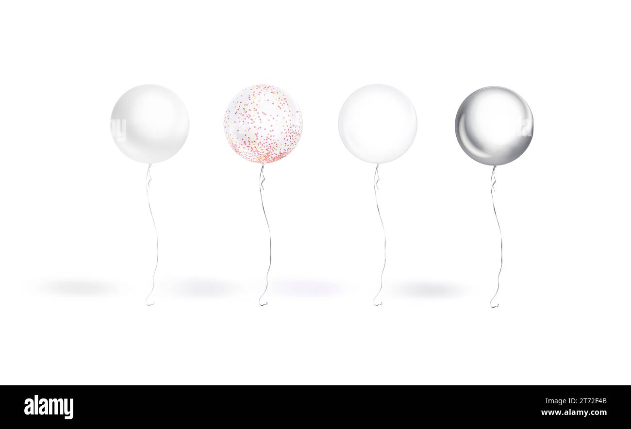 Weißer runder Ballon mit Konfetti-Modell, Vorderansicht Stockfoto