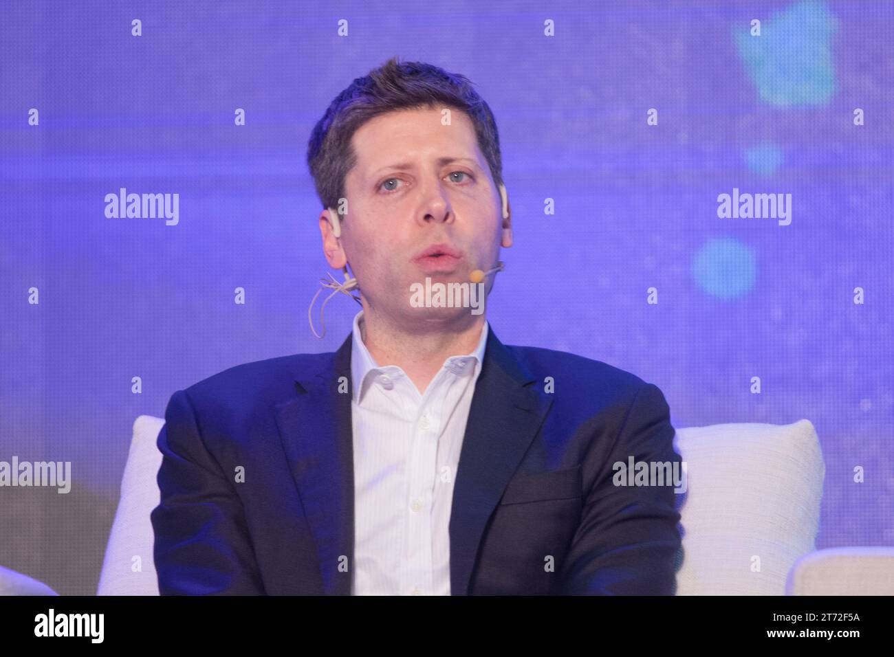 Sam Altman, CEO von OpenAI, spricht am 25. September 2023 auf dem Revolutionsforum künstliche Intelligenz (KI) in Taipeh. Stockfoto