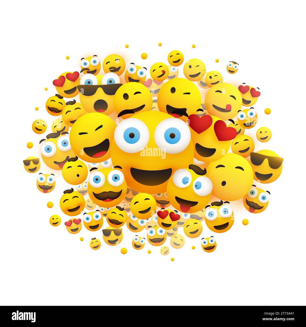 Verschiedene Gesichter, Emoticons - viel Lachen, Lächeln, winkende Emoticons, 3D-Vektorkonzept-Illustration auf weißem Hintergrund Stock Vektor