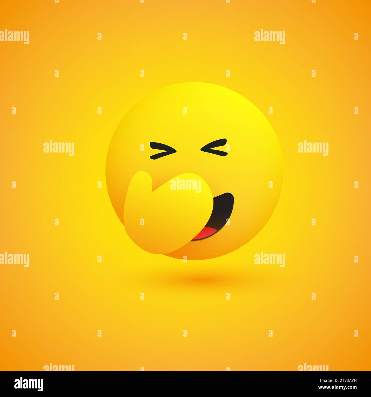 Hand über Gesicht - peinliches lachendes Emoticon mit geschlossenen Augen - einfaches Emoticon auf gelbem Hintergrund - Vektor-Design-Illustration Stock Vektor