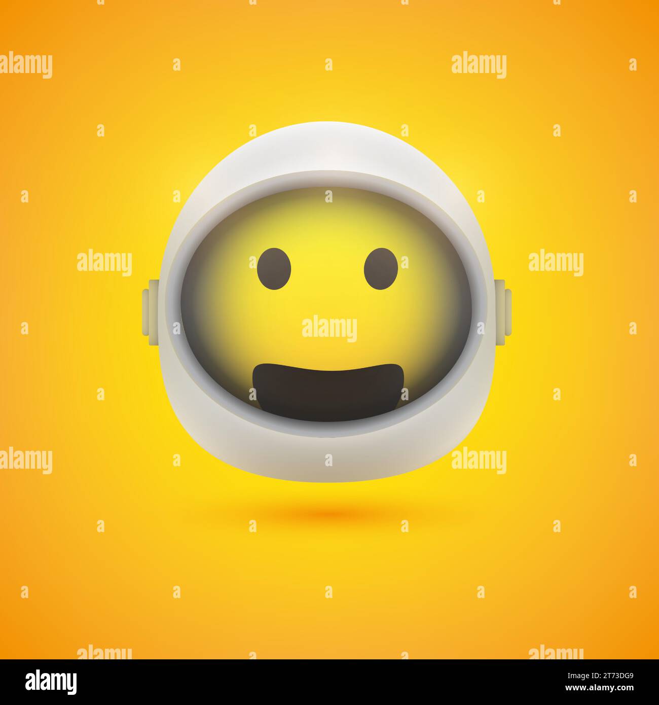 Lächelndes Happy Spaceman Emoji im Space Anzug mit Helm auf - modernes Stil Emoticon Vektor-Design für Web oder Instant Messaging Apps auf gelbem Hintergrund Stock Vektor