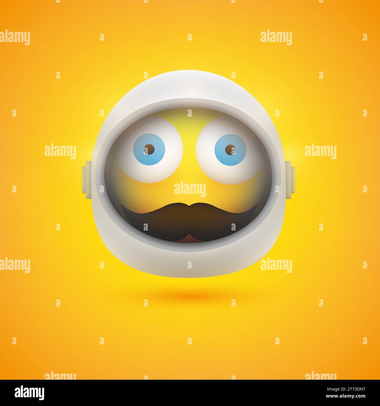 Überraschtes Spaceman Emoji im Space Anzug mit Helm auf - Augen weit offen - Emoticon Vektor-Design für Web auf gelbem Hintergrund Stock Vektor