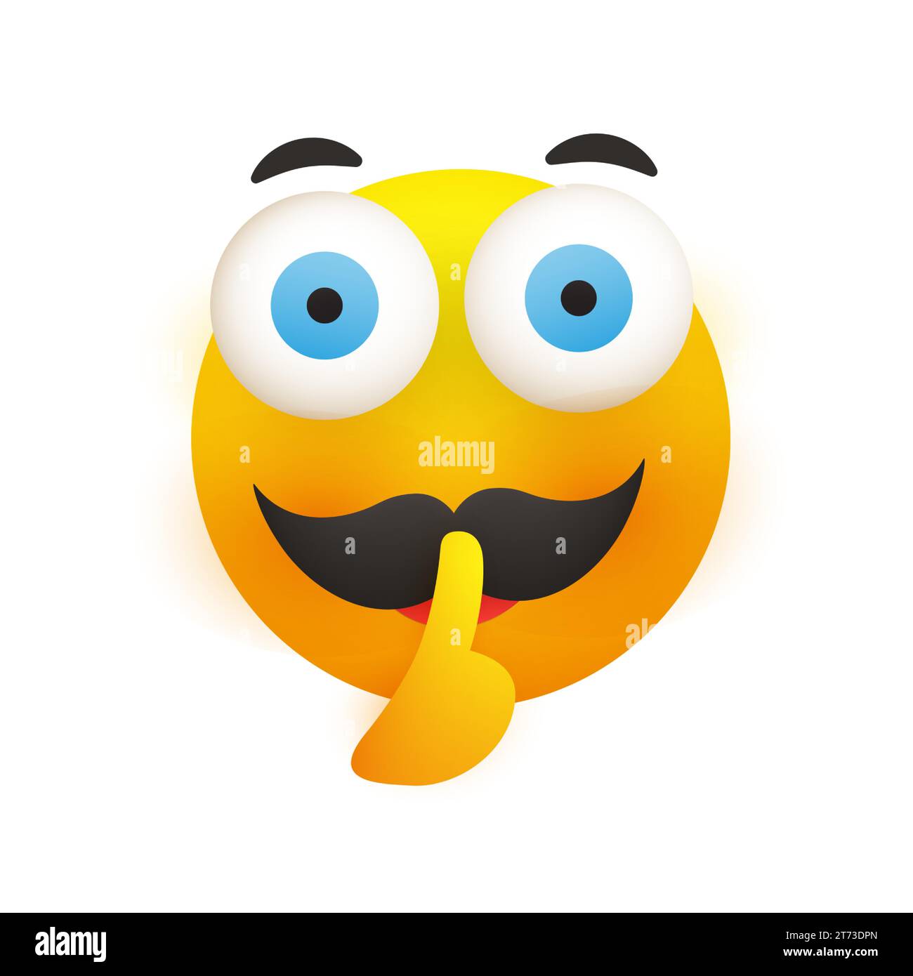 Sushing Serious Male face mit Schnurrbart und Big Open Eyes Gesten - Bitten um nicht laut sein, mit Make Silence Sign - Simple Emoticon for Inst Stock Vektor