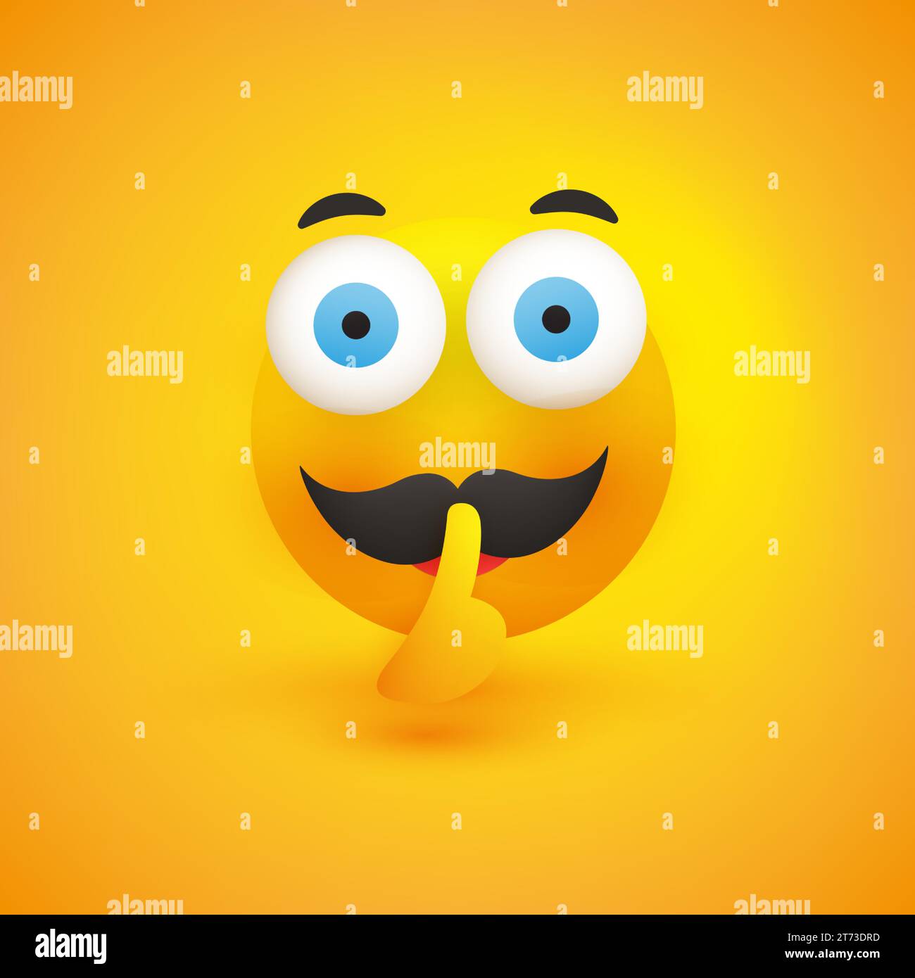 Sushing Serious Male face mit Schnurrbart und Big Open Eyes Gesten - Bitten um nicht laut sein, mit Make Silence Sign - Simple Emoticon for Inst Stock Vektor