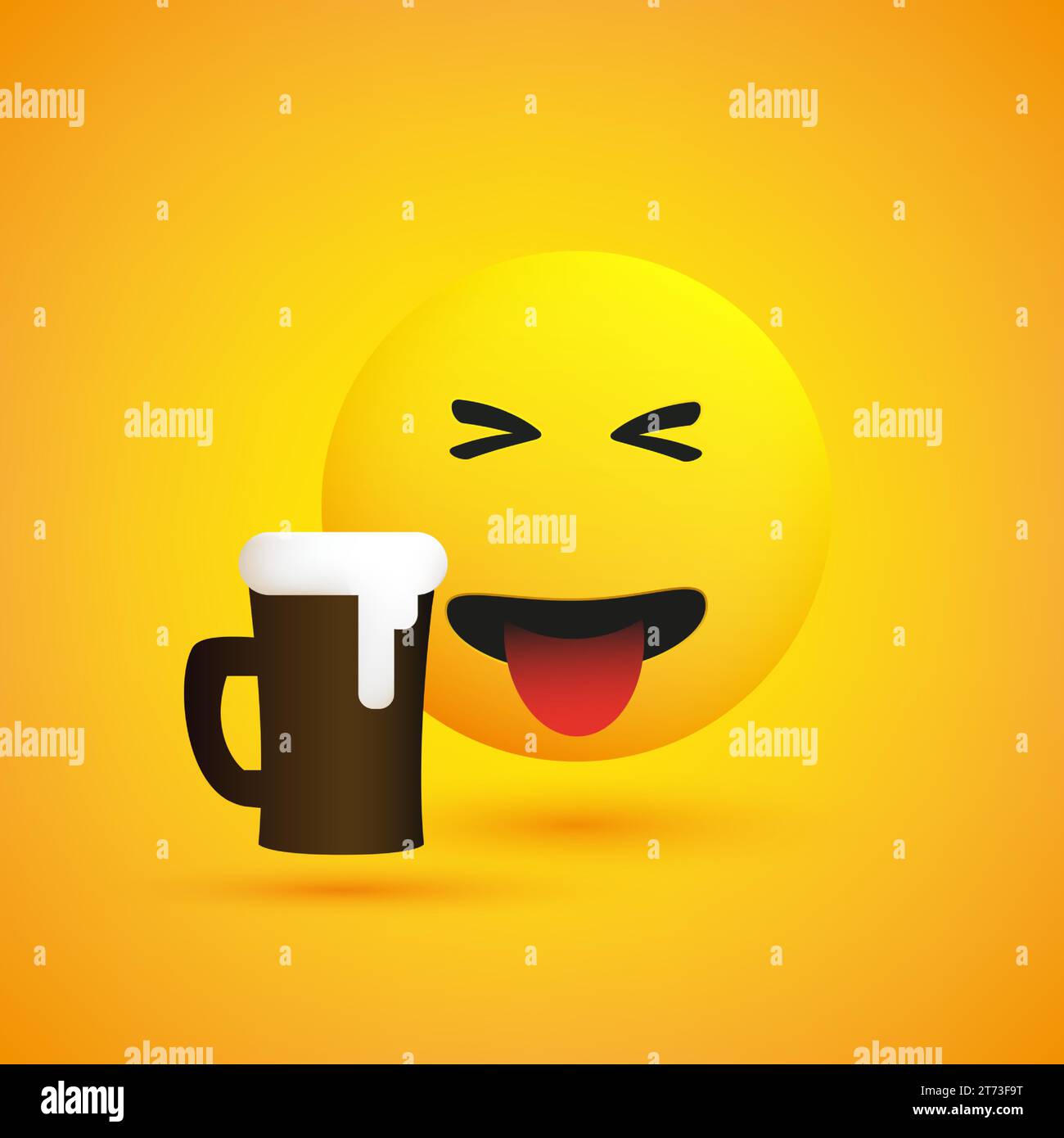 Ekelhafte Spucke Emoji, hasst den Geschmack des schaumigen alkoholischen Getränks - einfaches Emoticon mit ausgehängter Zunge und Bierbecher - Vector Design for Web Stock Vektor