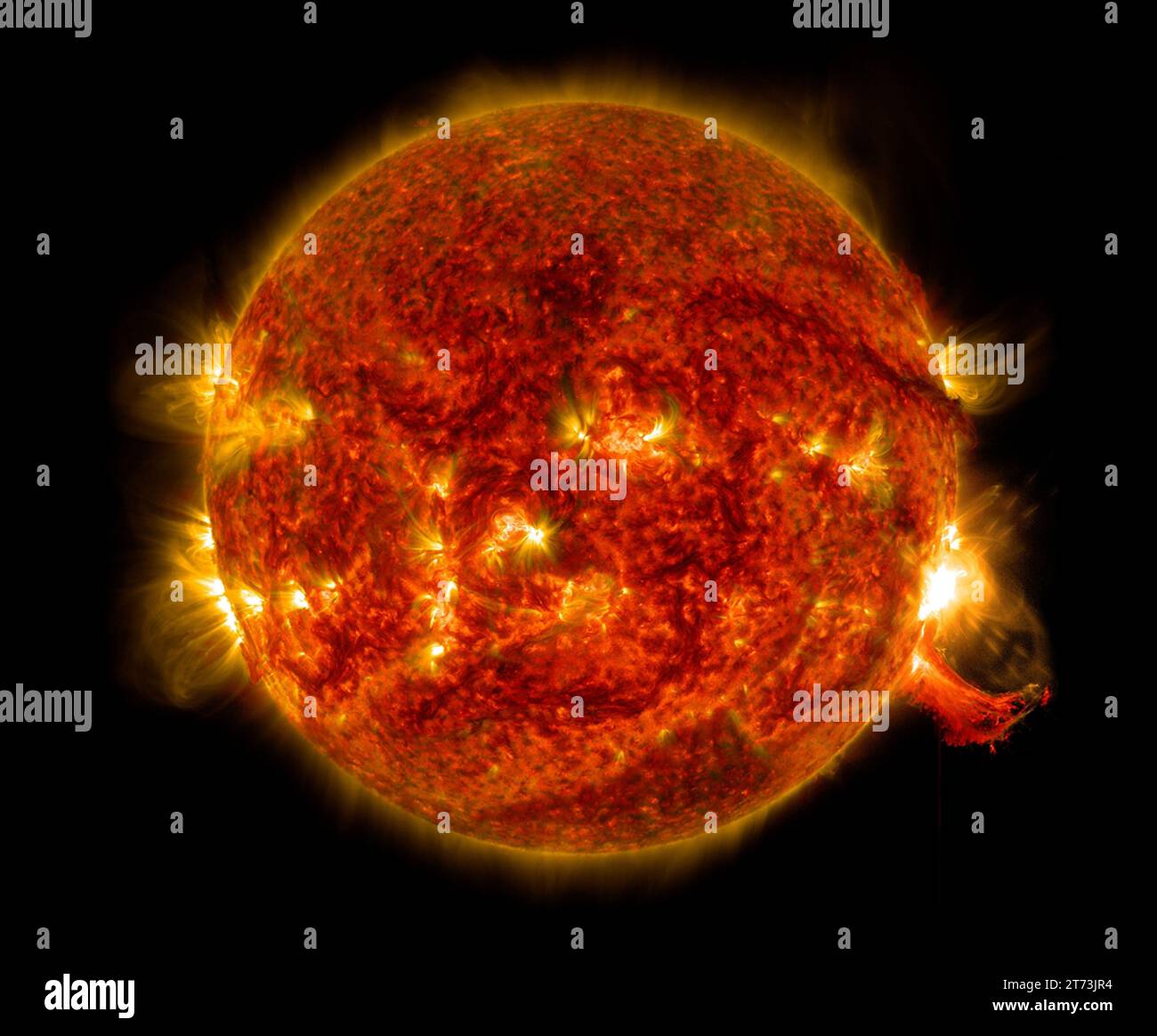 SDO-Ansicht der M7.3-Klasse Solar Flare am 2. Oktober 2014 nahm das Solar Dynamics Observatory der NASA dieses Bild einer M7.3-Klasse Solar Flare auf. Stockfoto