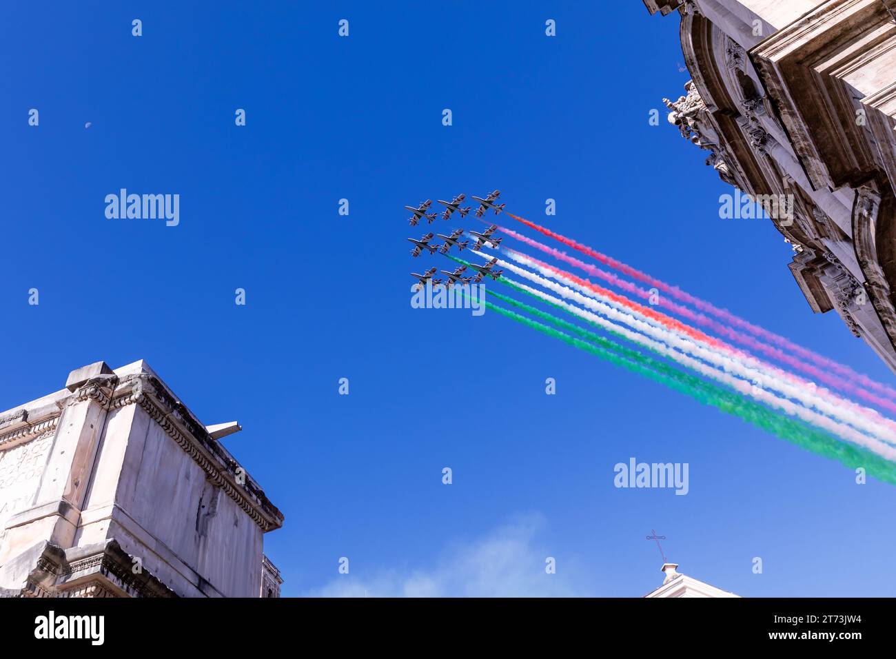 Frecce Tricolori fliegt über Rom, Rom, Latium, Italien Stockfoto